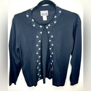 Anna Gray petites Black silk and cotton Cardigan with one button at the neck.